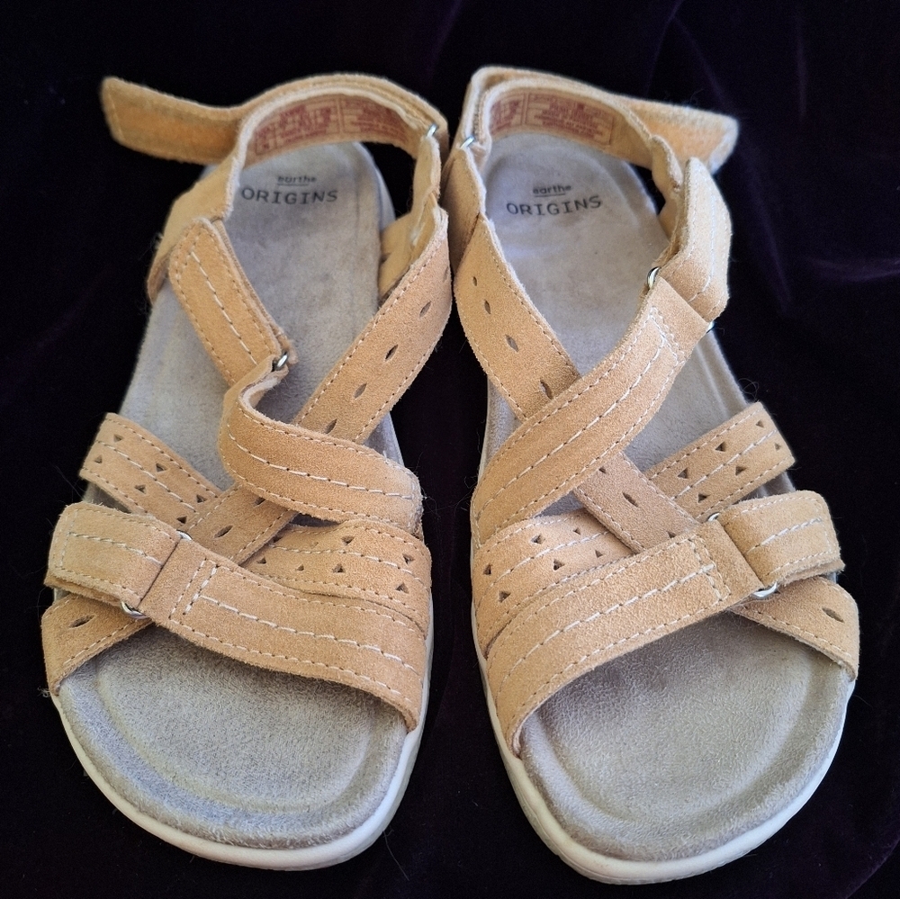 Earth Origins Women’s Sammie Yellow Leather Flat Heel Sandals Shoes US 9 N